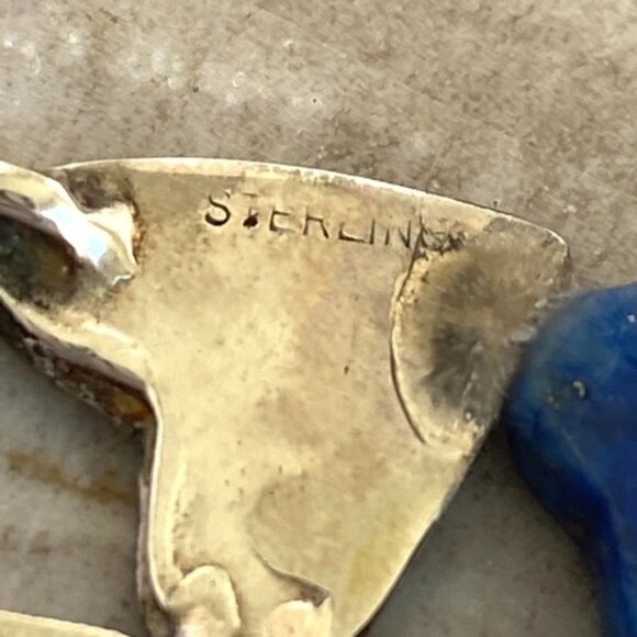 Vintage Sterling Silver 925 1.5" Stacked Hearts Blue Lapis Brooch - Picture 8 of 16